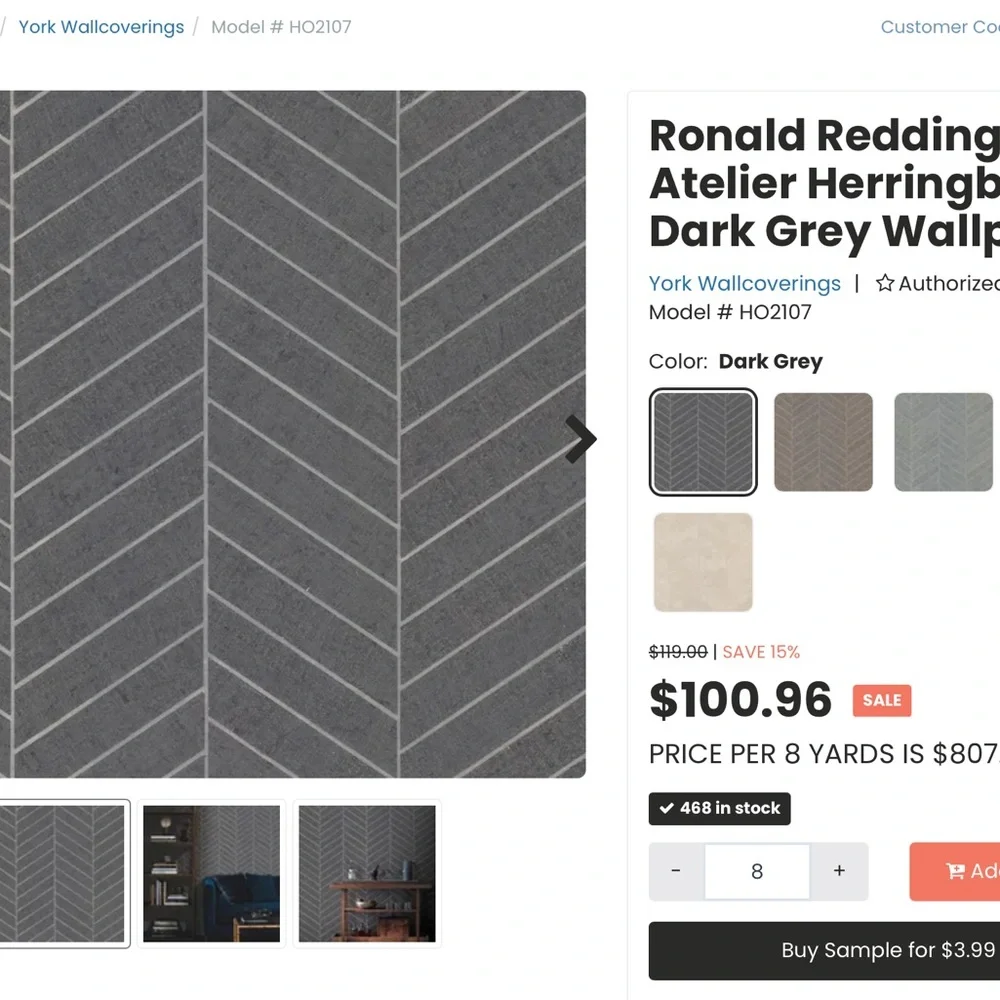 NWT Ronald Redding Wallpaper HO2107 Traveler Atelier Herringbone Gray 1 Bolt +